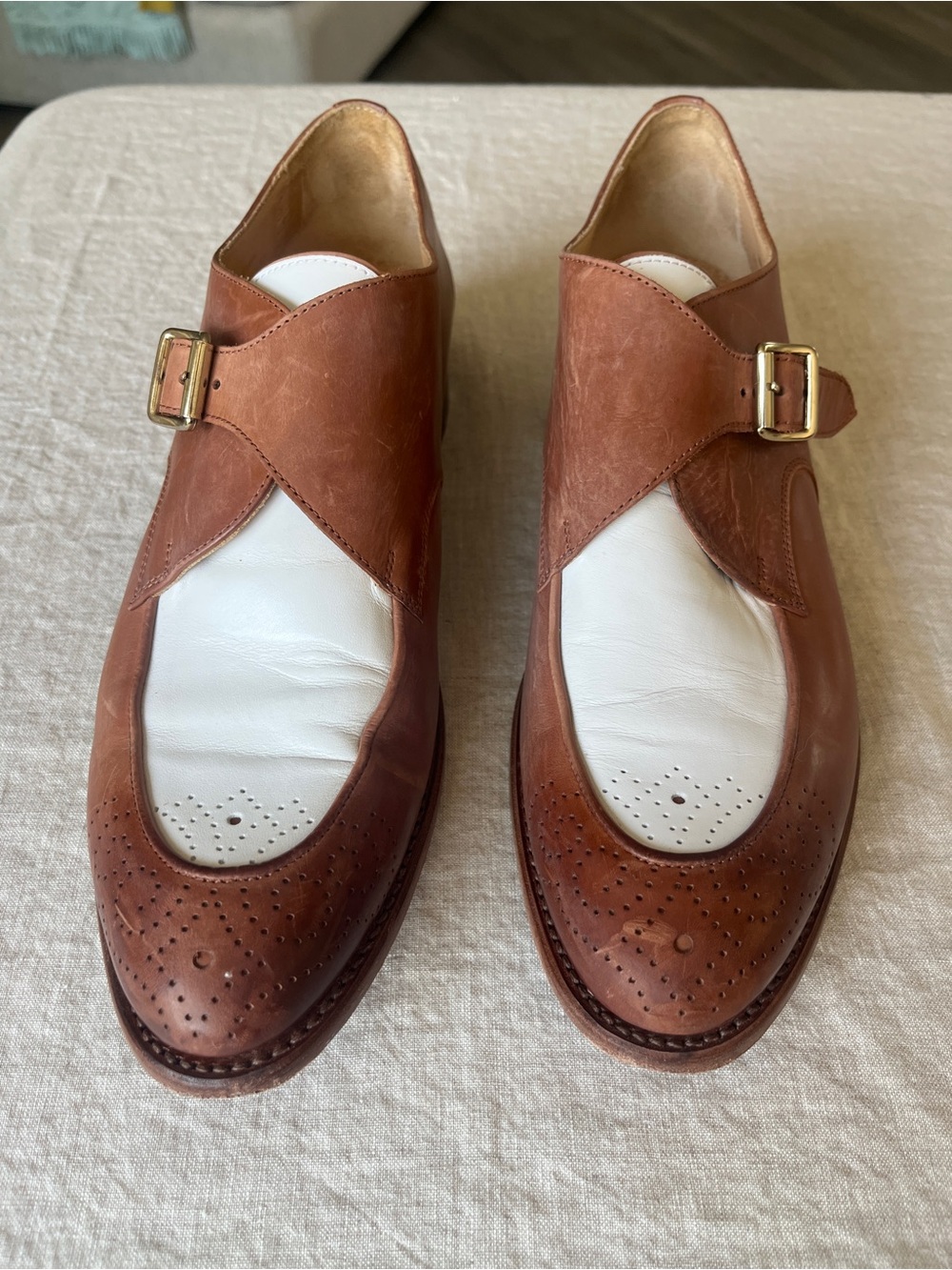 The Office of Angela Scott Mr. Georgie Brown & White Mink Strap EU 42/US 12